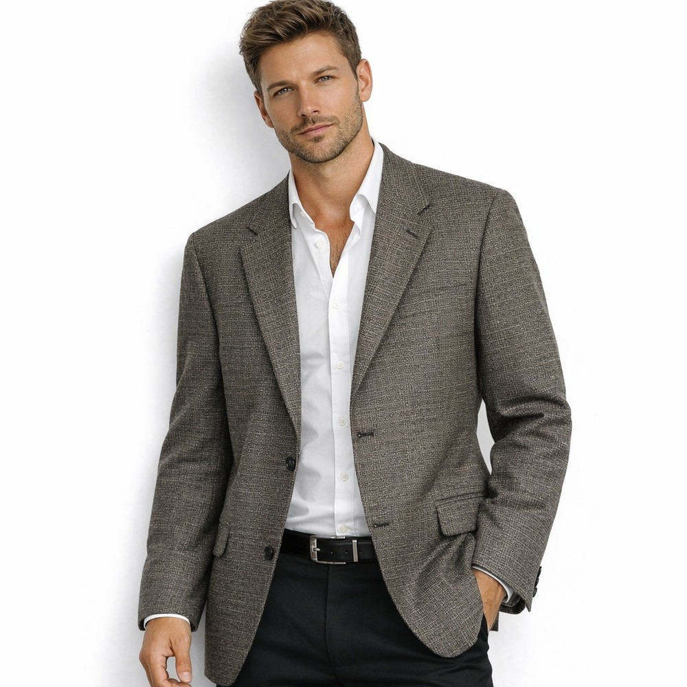 Daniel Hechter Paris Mens 42L Worsted Wool Blazer Sport Coat Brown Check Vintage